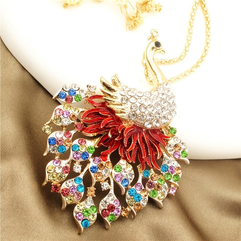Regal Rainbow Peacock Necklace