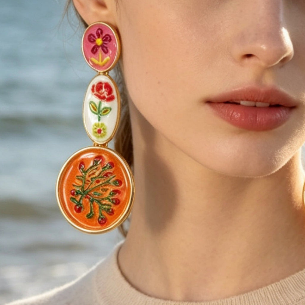 Heirloom Bloom Enamel Drop Earrings