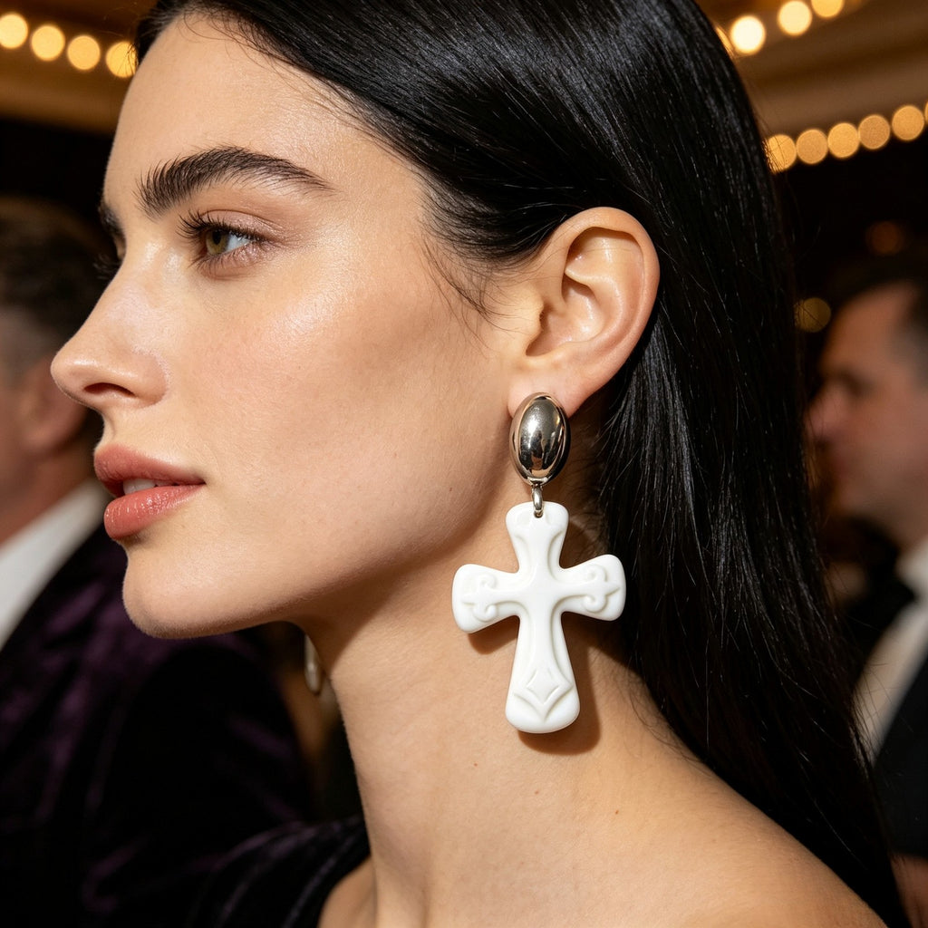 Elegant White Cross Drop Earrings