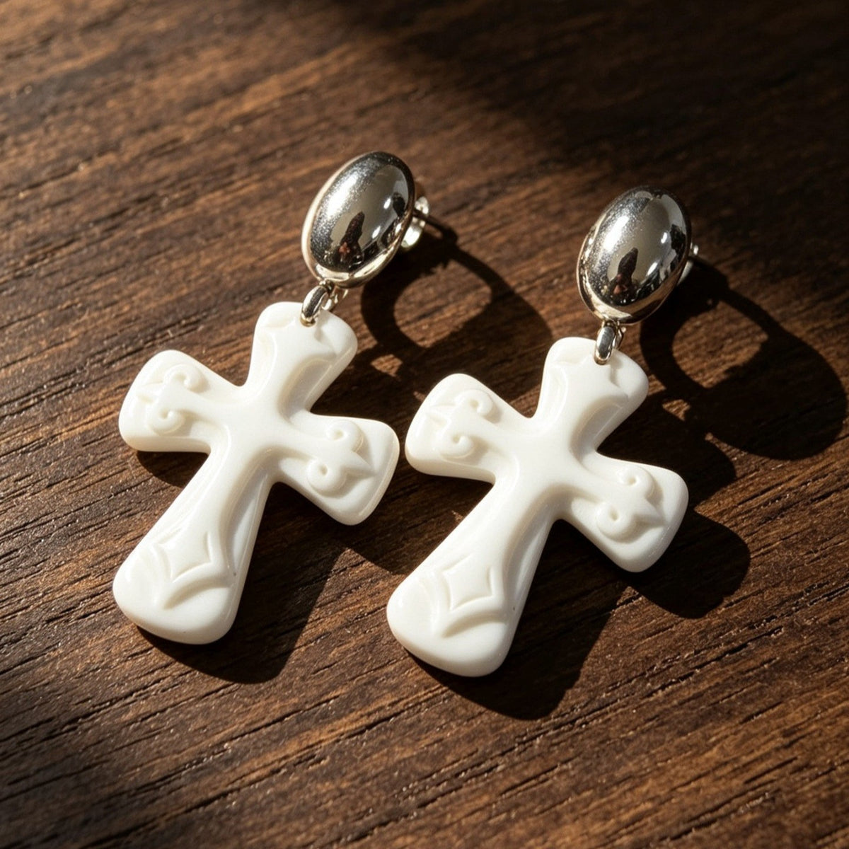 Elegant White Cross Drop Earrings