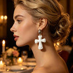 Elegant White Cross Drop Earrings