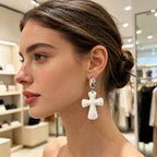 Elegant White Cross Drop Earrings
