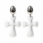 Elegant White Cross Drop Earrings