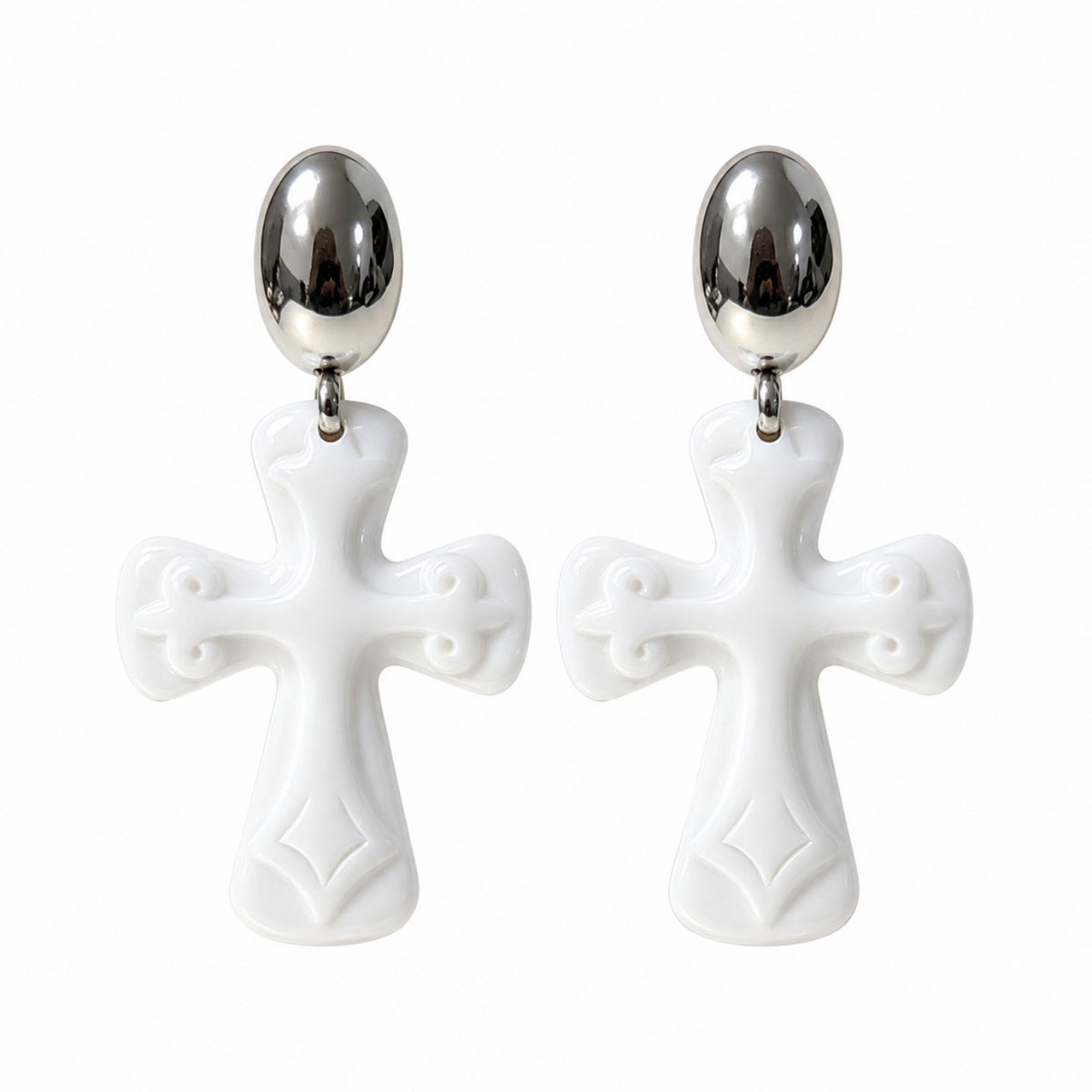 Elegant White Cross Drop Earrings