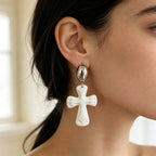 Elegant White Cross Drop Earrings