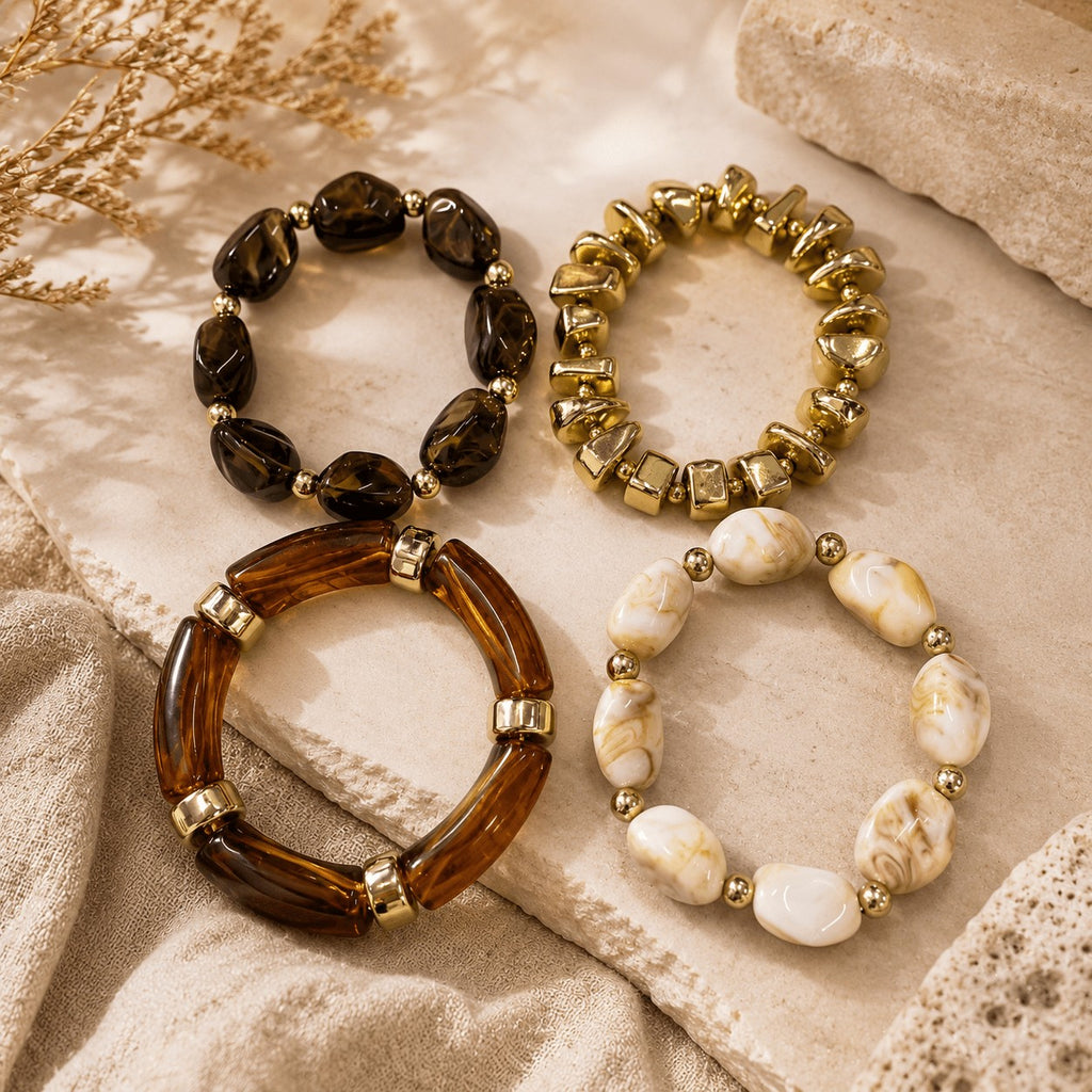 4pc Chunky Boho Beaded Bracelet Set