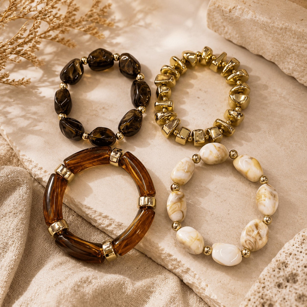 4pc Chunky Boho Beaded Bracelet Set