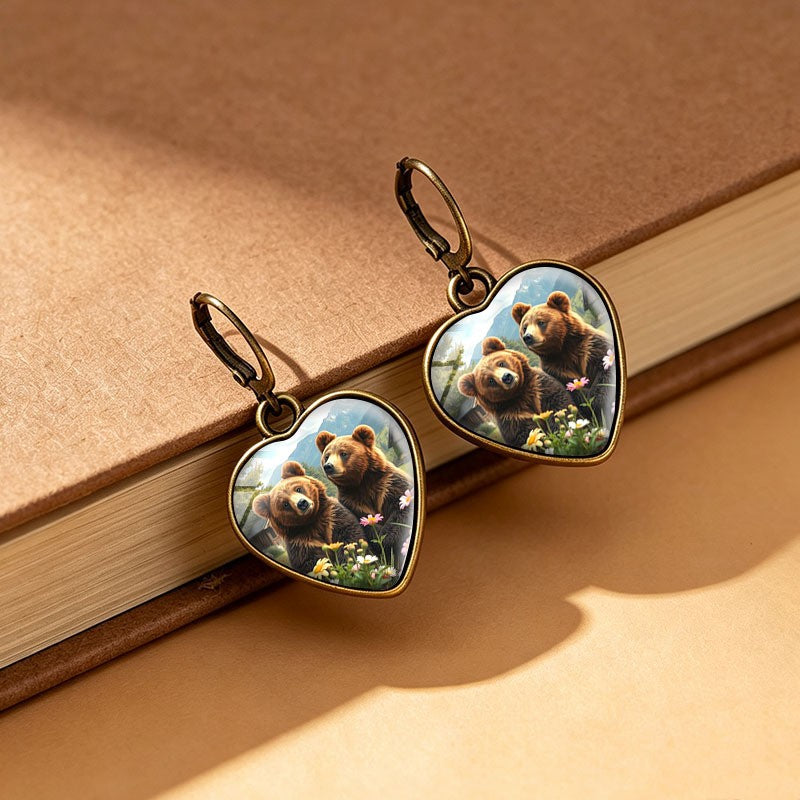 Whimsical Bear Heart Drop Earrings