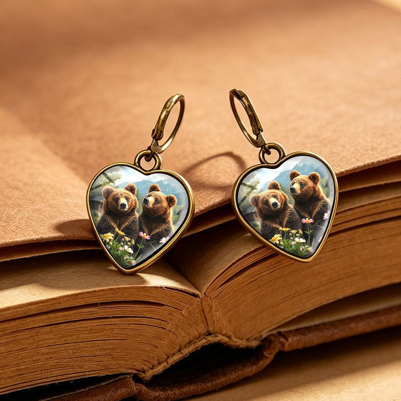 Whimsical Bear Heart Drop Earrings