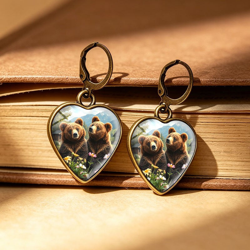 Whimsical Bear Heart Drop Earrings